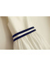 Ivory Taffeta Navy Blue Stripes Flower Girl Dress With Stripe Sash